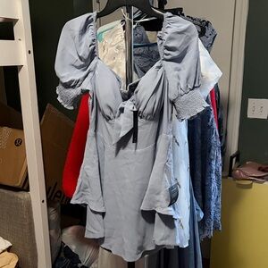 Light Blue Puff Sleeve Romper